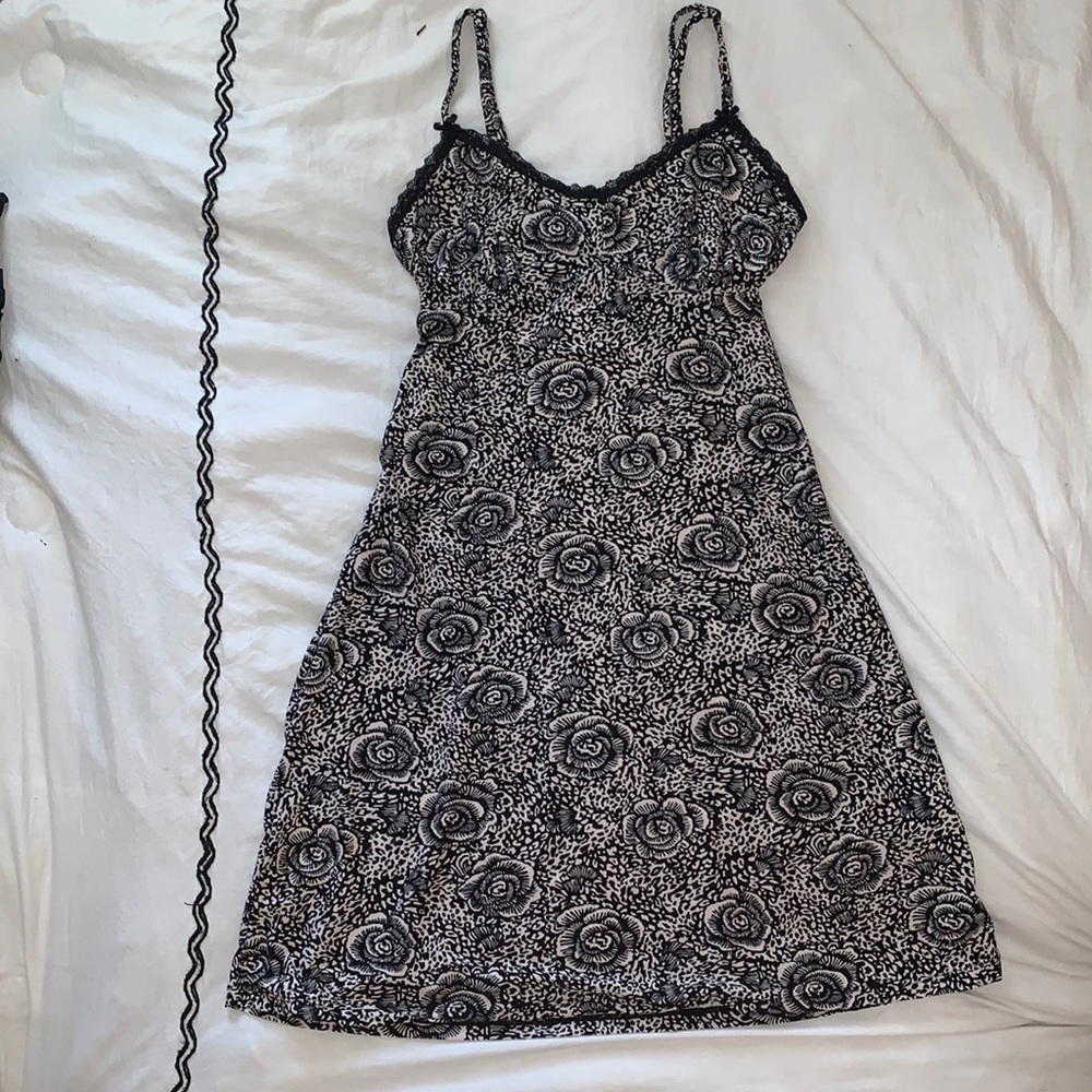 Black and white floral/ leopard print mini night gown